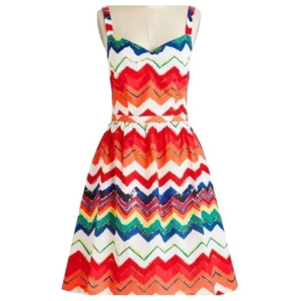 Modcloth| Cotton Rainbow Dreams Chevron Stripe Fit & Flare Mini Tank Dress Small